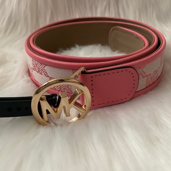 MICHAEL KORS Women's Signature Jacquard Belt in Pink/Khaki Sz Medium - Picture 1 of 5